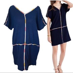 Madewell Isadora Embroidered Easy Dress Navy Multi Colored Size Medium